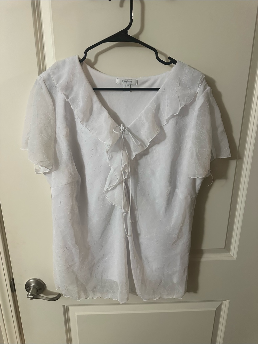 Dress Barn White Ruffle Tie-Front Blouse